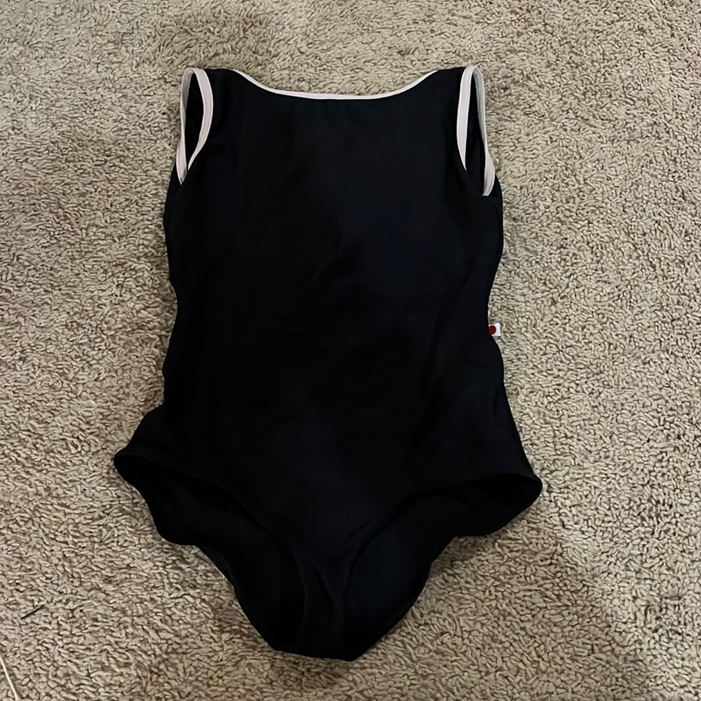 Black Yumiko leotard with light pink/white trim